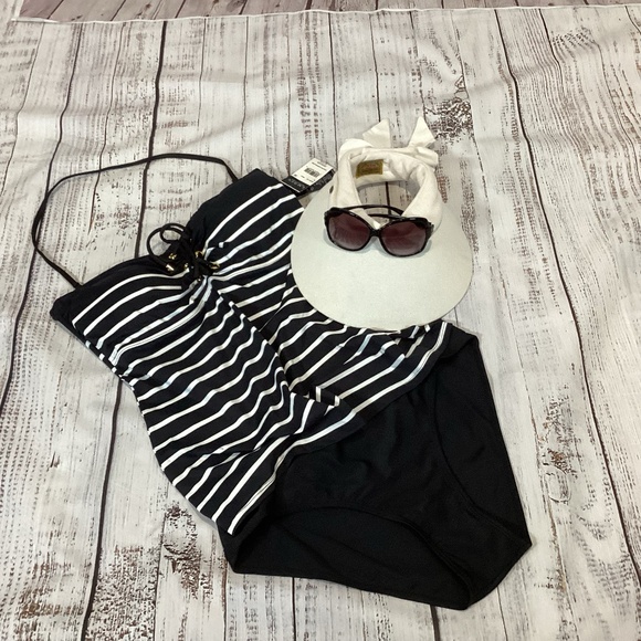 344. Ralph Lauren Black & White Striped Tankini Top NWT Size 16 - Picture 5 of 5